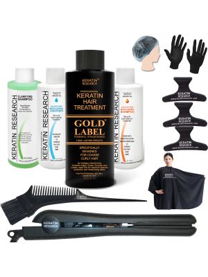 Gold Label Keratin Hair Treatment with Optional Tools. For All and Any Hair Types instantly straightens, smooths, repairs, conditions, and strengthens the hair